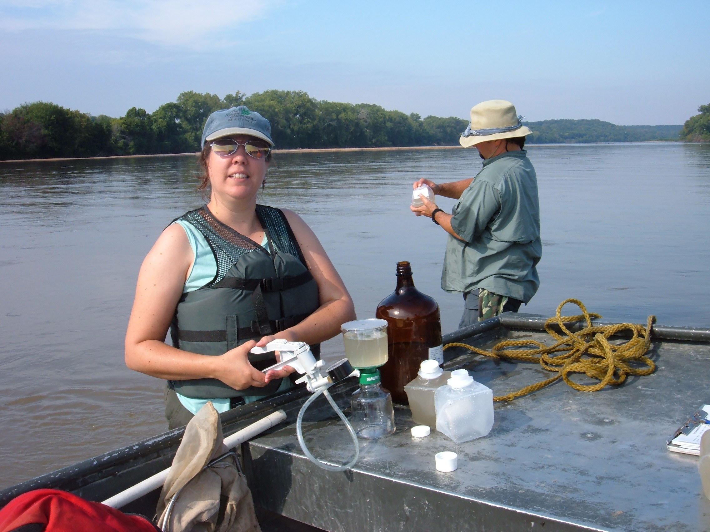 Filtering samples on the Kansas River in 2007.