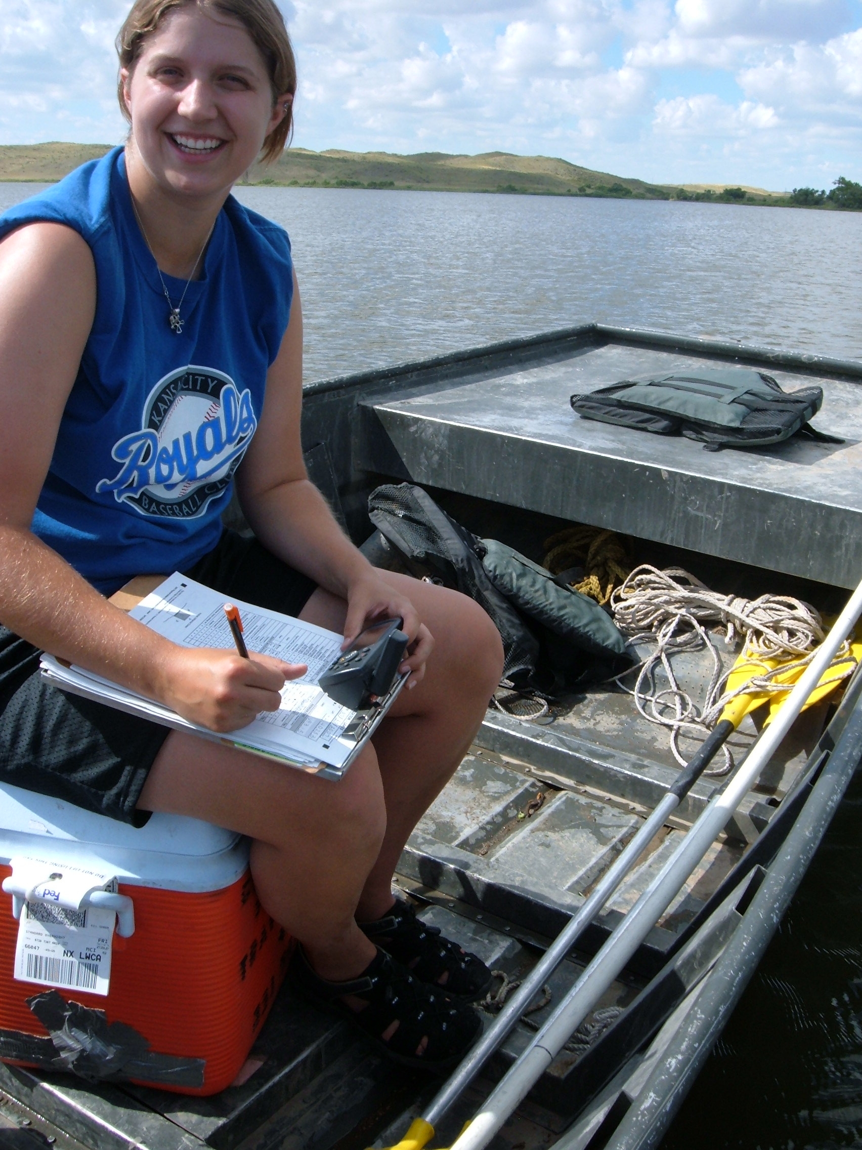 Anne Leaser recording data at Mother Lake in the Nebraska Sandhills.
