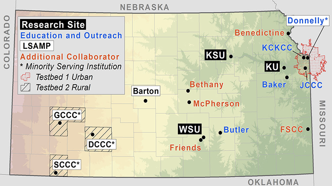 "Kansas map showing sites of research for project decribed in preceeding paragraph"